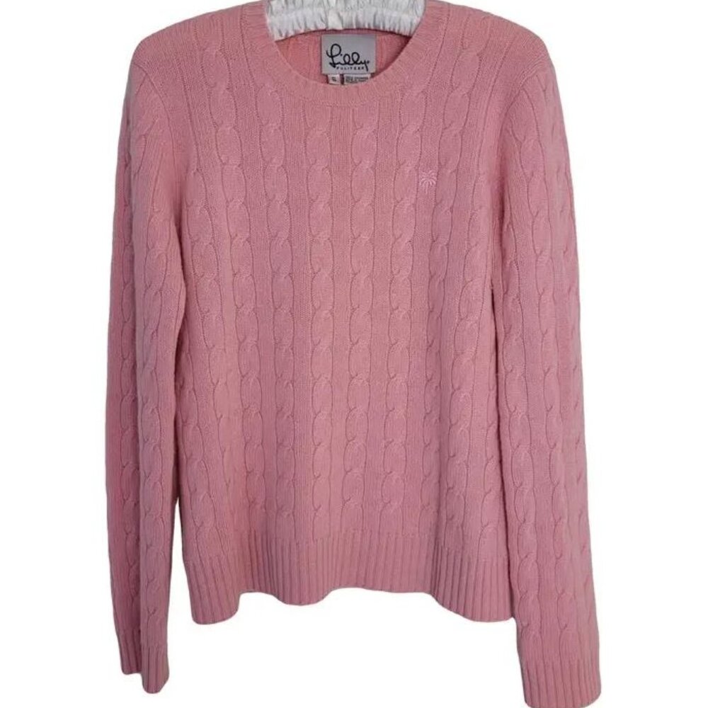 Vintage 90s Lilly Pulitzer Cashmere Pink Cable Knit Crewneck Sweater size small